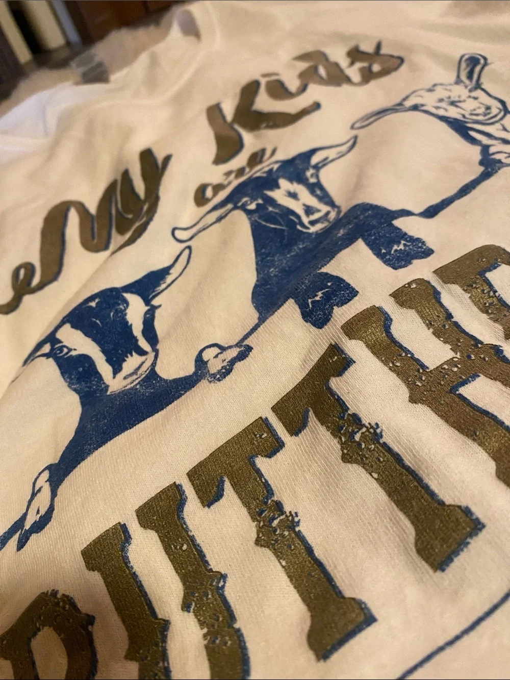 Gildan White Kids Tee with Blue and Gray Graphic